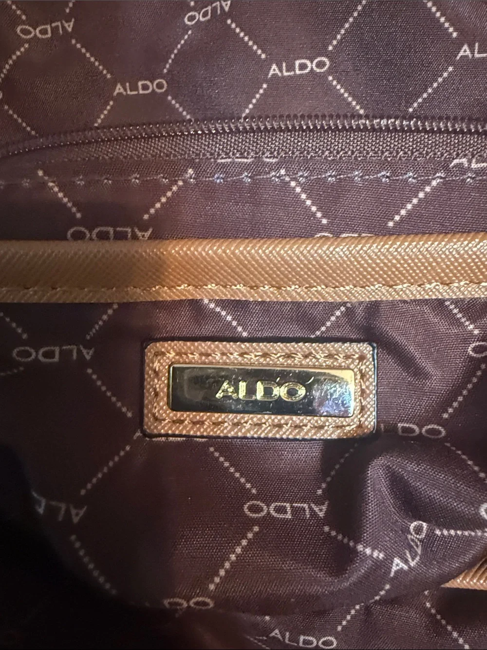 Aldo Quilted Tan Backpack with Gold Hardware